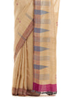 Handwoven Natural-Undyed Kosa Saree with Magenta and Grey Temple Border