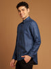 Indigo Kosa Shirt with Striped Fabric and Wooden Buttons