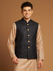 Classic Nehru Jacket in Ghicha silk with wooden buttons in Black