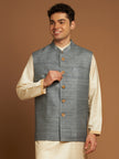 Classic Nehru Jacket in Ghicha silk with wooden buttons in Grey