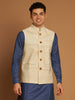 Classic Nehru Jacket in Ghicha silk with wooden buttons in Natural colour