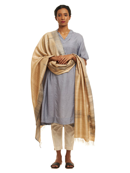 Handwoven Undyed Kosa Dupatta with Kangi Pattern