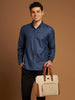 Indigo Kosa Shirt with Striped Fabric and Wooden Buttons