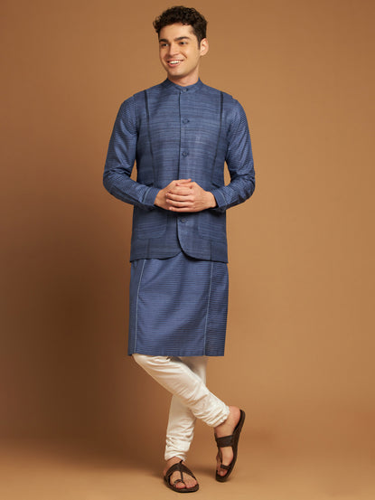 Indigo Ghicha Nehru Jacket with Tribal Cut-Sew Panels