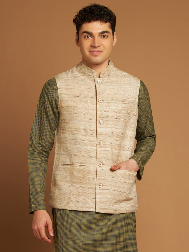 Kosa & Cotton Nehru Jacket with Textured Weave