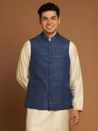 Classic Nehru Jacket in Ghicha silk with wooden buttons in Indigo