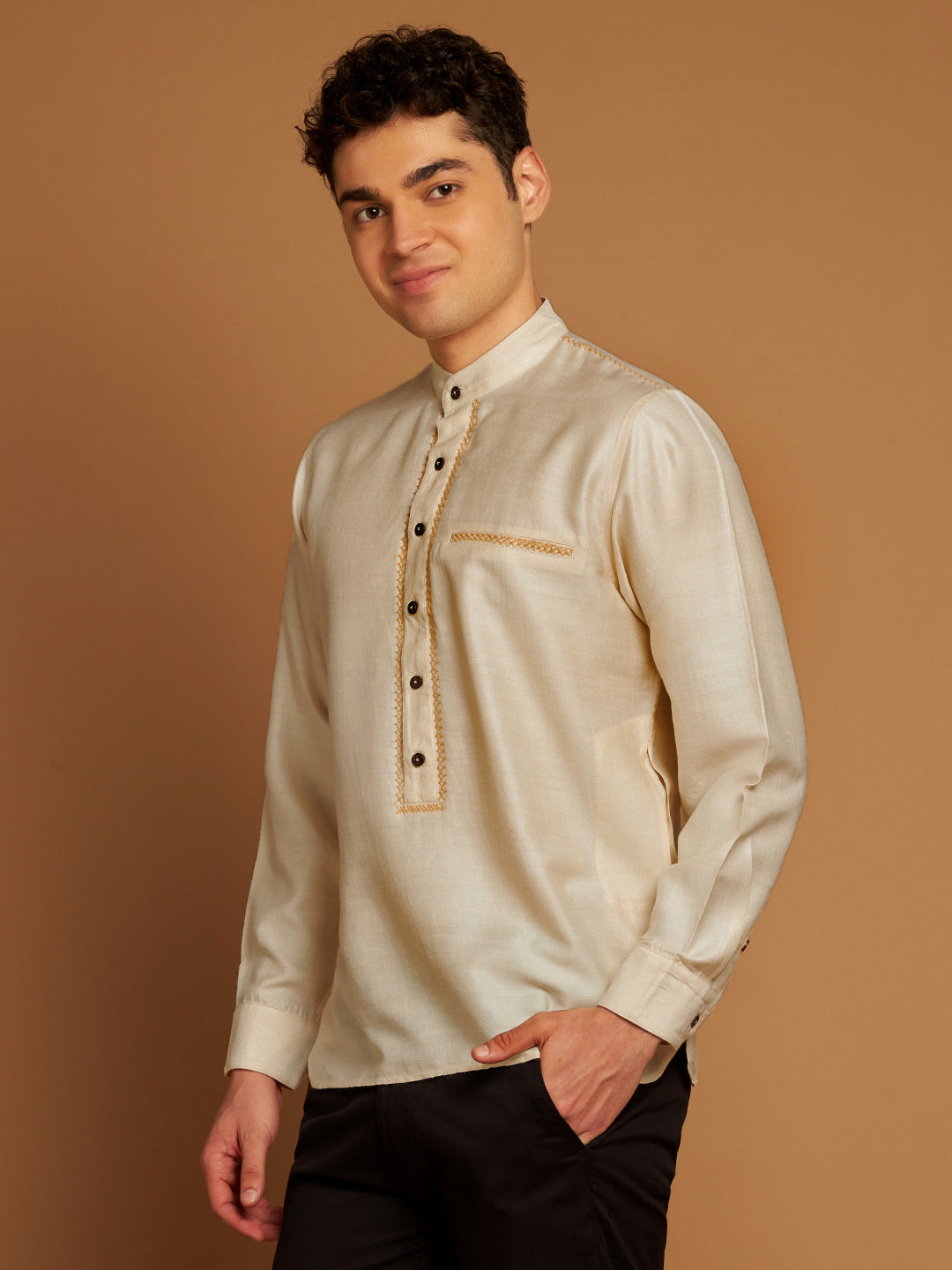 Classic Handcrafted Spun-Tussar Kurta with Embroidery