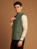 Green Ghicha Nehru Jacket with Textured Weave