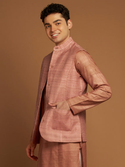 Kosa & Cotton Nehru Jacket with Checkered Weave