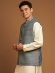 Classic Nehru Jacket in Ghicha silk with wooden buttons in Grey