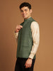 Green Ghicha Nehru Jacket with Textured Weave