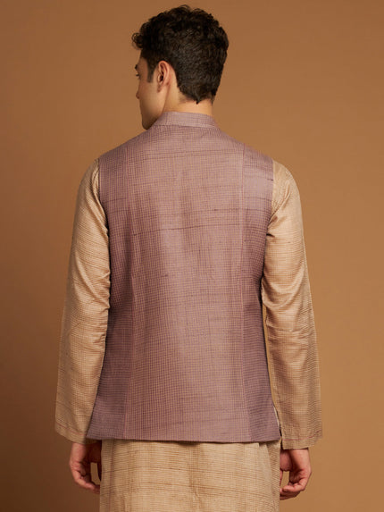 Pink Kosa & Cotton Nehru Jacket with Checkered Weave