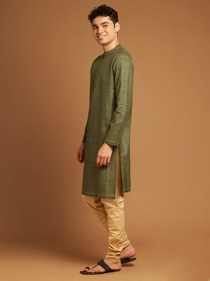 Green Kosa Relaxed Fit Kurta with Tribal Yoke Embroidery