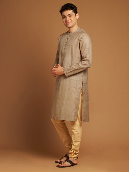 Beige Long Kurta with Micro-Check Fabric