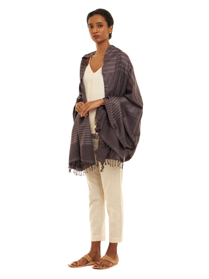 Handwoven Kosa and Soft Mulberry Silk Shawl in Warm Grey