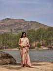 Handwoven Natural Kosa Silk Saree with Contemporary Red Stripes