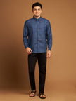 Indigo Kosa Shirt with Striped Fabric and Wooden Buttons