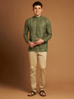 Green Kosa Relaxed Fit Kurta with Tribal Yoke Embroidery