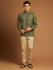 Green Kosa Relaxed Fit Kurta with Tribal Yoke Embroidery