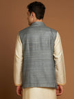 Classic Nehru Jacket in Ghicha silk with wooden buttons in Grey