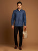 Indigo Kosa Shirt with Striped Fabric and Wooden Buttons