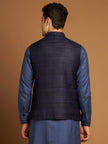 Classic Nehru Jacket in Ghicha silk with wooden buttons in Blue