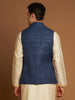 Classic Nehru Jacket in Ghicha silk with wooden buttons in Indigo