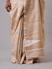 Handwoven Natural Kosa Silk Saree with White Stripes in Pleats