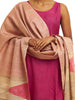 Handwoven Natural Kosa Silk Dupatta with Stripes and Temple in Pink