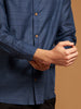 Indigo Kosa Shirt with Striped Fabric and Wooden Buttons