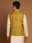 Classic Nehru Jacket in Ghicha silk with wooden buttons in Yellow