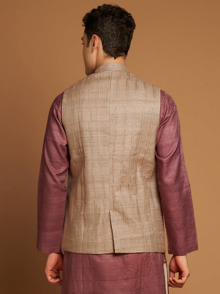 Classic Nehru Jacket in Kosa silk with wooden buttons in Beige