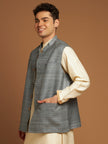 Classic Nehru Jacket in Ghicha silk with wooden buttons in Grey