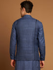 Indigo Ghicha Nehru Jacket with Tribal Cut-Sew Panels