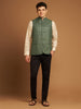 Green Ghicha Nehru Jacket with Textured Weave