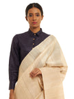 Handwoven Natural Kosa Silk Saree with White Temple Border