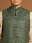 Green Ghicha Nehru Jacket with Textured Weave