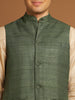 Green Ghicha Nehru Jacket with Textured Weave