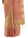 Handwoven Natural Kosa Silk Saree with Contemporary Red Stripes