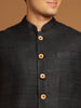 Classic Nehru Jacket in Ghicha silk with wooden buttons in Black