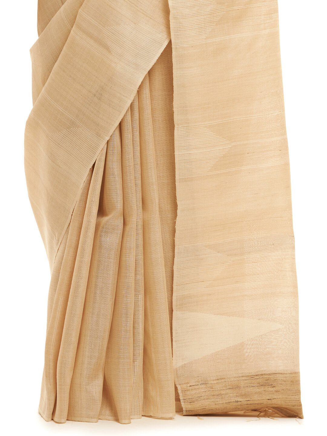 Handwoven Natural Kosa Silk Saree with White Temple Border