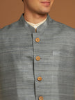 Classic Nehru Jacket in Ghicha silk with wooden buttons in Grey