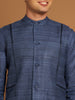 Indigo Ghicha Nehru Jacket with Tribal Cut-Sew Panels