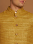 Classic Nehru Jacket in Ghicha silk with wooden buttons in Yellow