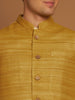 Classic Nehru Jacket in Ghicha silk with wooden buttons in Yellow