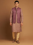 Wine Ghicha Nehru Jacket with Tribal Cut-Sew Panels