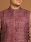 Wine Ghicha Nehru Jacket with Tribal Cut-Sew Panels