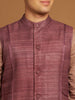 Wine Ghicha Nehru Jacket with Tribal Cut-Sew Panels