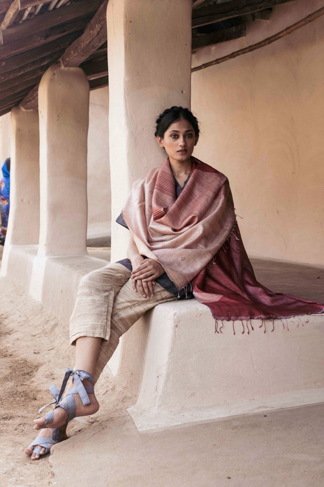 Handwoven Colour Blocked Red Kosa Stole