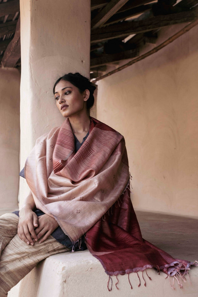 Handwoven Colour Blocked Red Kosa Stole